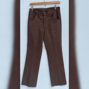 Dickies Vintage 70s Flare Brown Pleated Basic Mid Rise XXS Slacks Metal Zipper